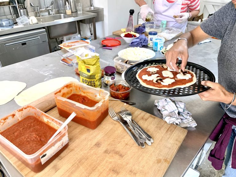 We all made, cooked and ate pizza together